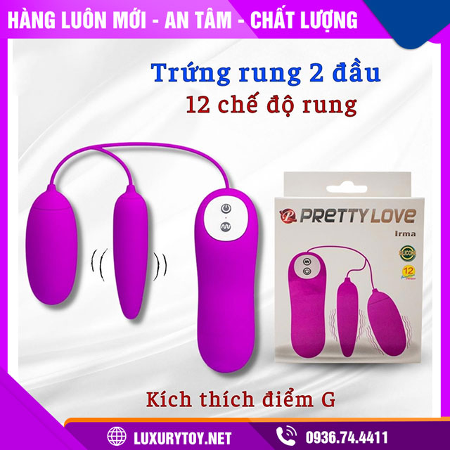 Trứng rung 2 đầu Pretty Love Irma silicon 12 chế độ rung đa dạng